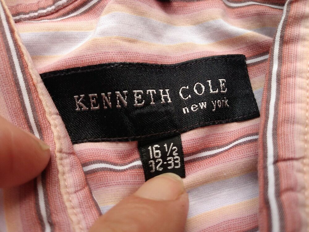 Kenneth Cole Men Shirt Sz 16 1/2 32-33 Red Stripe Long Sleeve Button Up Casual - Picture 6 of 7